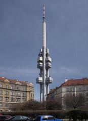 Prague Fernsehturm tower with clear blue sky