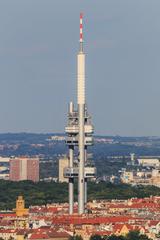 View from Petřín Lookout Tower towards Žižkov TV Tower in Prague