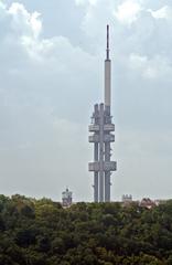 Prague TV Tower in Žižkov seen from Lighthouse Vltava Waterfront Towers