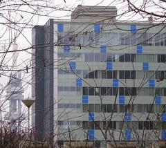 Telefonica headquarters with Žižkov TV tower in the background