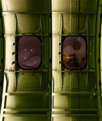 Interior view of windows on a N7017U aircraft at the Museum of Science and Industry in Chicago