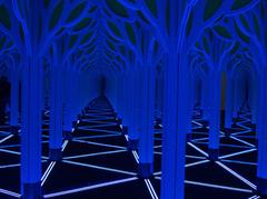 mirror maze interior with infinite reflections