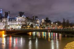 Paris flood by night with Hôtel de Ville and Pont d'Arcole in view