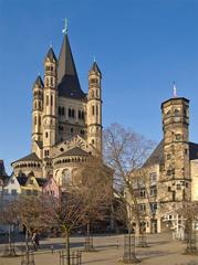 Fish market and Groß St. Martin in Cologne, Germany