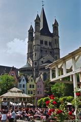 view of Fischmarkt and Groß St. Martin in Cologne's Old Town