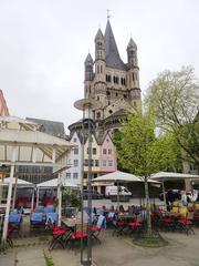 view of Cologne's historic Fish Market with Groß St. Martin Church in the background