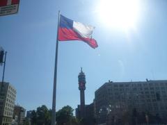 Chilean flag with Entel Tower in the background