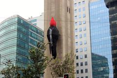 Woodpecker installation on Torre Entel during Hecho en Casa festival 2018