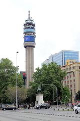 Woodpecker installation by Mauricio García Collío at the Torre Entel during the Hecho en Casa Festival 2018 in Santiago de Chile