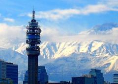 Torre Entel in Santiago de Chile with Andes mountains in the background