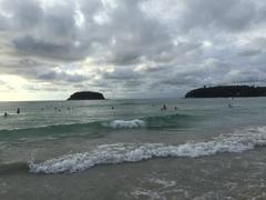 Kata Beach in evening with Ko Pu island and north end