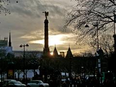 Paris skyline with Eiffel Tower at sunset