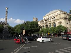 La place du Châtelet with Théâtre de la Ville and Saint-Jacques Tower in the background, Paris