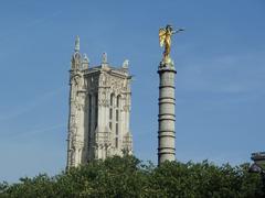 Tour Saint Jacques and column at Place du Châtelet from Rue de Rivoli