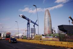 Panoramic view of Barcelona with buildings and the sea