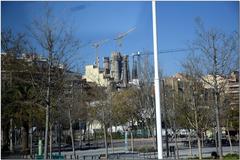 Scenic view of Barcelona's coastline, beach, and city architecture