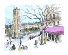 Ballpoint sketch of Tour Saint Jacques in Paris