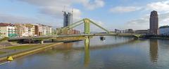 Floesserbruecke in Frankfurt with ECB building and Main Plaza