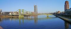 Flößerbrücke in Frankfurt with ECB building and Main Plaza, 2013