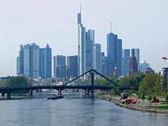 Frankfurt skyline over the Main River from Deutschherrnbrücke