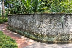 Fort Canning Park with lush greenery and modern buildings in the distance