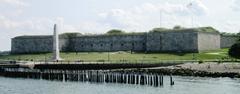 Fort Independence on Castle Island, Boston Harbor with Donald McKay obelisk in the background