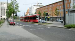 tram terminus Rebstockbad at Leonardo-da-Vinci-Allee in Frankfurt-Bockenheim, Germany