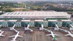 Aerial view of Sultan Aji Muhammad Sulaiman Sepinggan International Airport in Balikpapan, Indonesia, on October 23, 2017