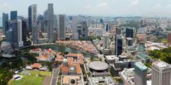 Singapore skyline panorama aerial view of central business district and downtown core with Boat Quay and Supreme Court of Singapore