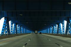 I-95 northbound on the Girard Point Bridge in Philadelphia with city skyline