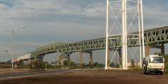 Girard Point Bridge with two levels spanning the Schuylkill River in Philadelphia