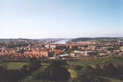 Panoramic view of Avilés cityscape with Church of St. Thomas of Canterbury in the background