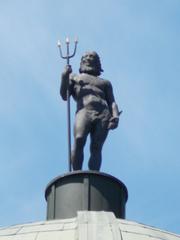 Bronze Neptune statue with trident on Bodor Musical Fountain in Margaret Island, Budapest