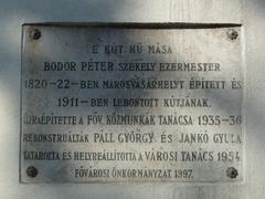 info plaque of Zenélő fountain in Budapest