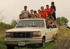 Eagle Scout Trail Crew group photo with mountains in the background