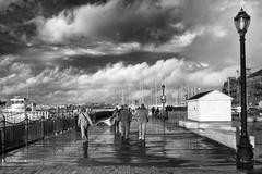 Long Wharf in Boston waterfront area with cityscape in the background