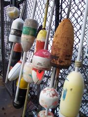 Lobster Buoy Wall at Boston Waterboat Marina, Long Wharf