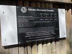 Entrance to Nitobe Garden with ticket prices displayed