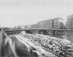 Wooden Leshtukov Bridge over the Fontanka River in Saint Petersburg in the 1900s