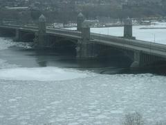 Ice on Charles River near Longfellow Bridge in Boston