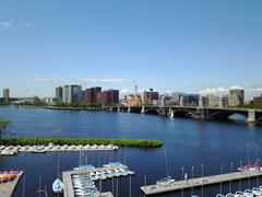 Charles River Esplanade in Massachusetts with boats on the water and city skyline in the background