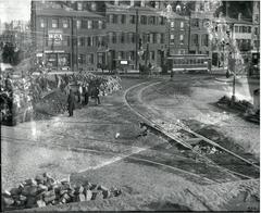 Intersection of Charles Street and Cambridge Street with debris, possibly from early 1900s Longfellow Bridge construction