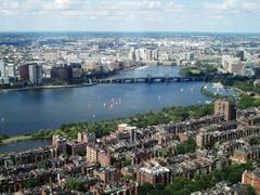 View of Charles River Basin and Boston skyline from Prudential Tower