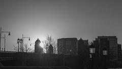 Black and white sunset in Boston over Longfellow Bridge