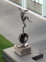 Barry Flanagan's Nijinski Hare on Globe Form Mirrored sculpture in Baden-Baden