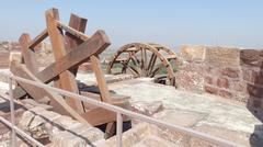 ancient pulleys for drawing water at Mehrangarh