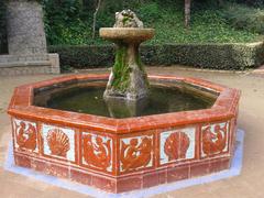 Font de Ceràmica als Jardins de Laribal with marine motifs, originally topped with a fish-shaped spout