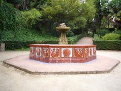 Font de Ceramica als Jardins de Laribal with marine-themed glazed ceramics and original fish-shaped spout