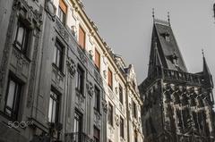 Panoramic view of Prague from above showcasing historic buildings and Vltava River