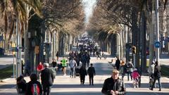 people strolling down Av. Diagonal in Barcelona from Glories